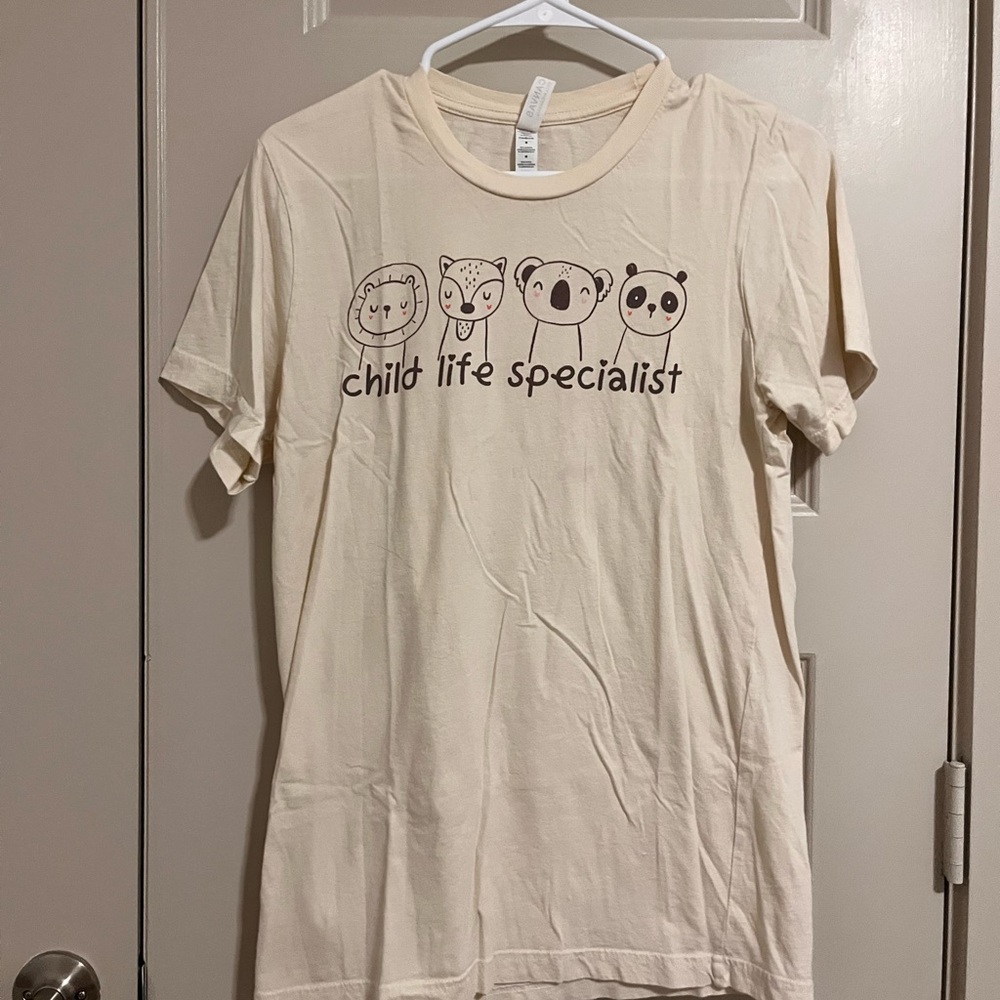 Cream Child Life Specialist T-Shirt with Animal Print